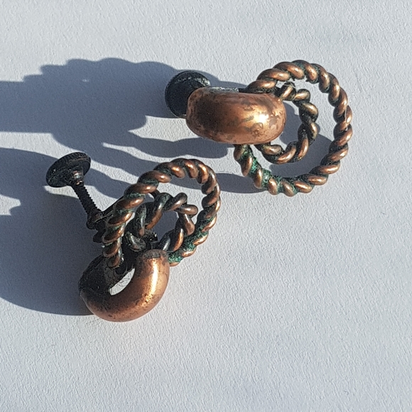 Vintage/Antique Screw-on Copper Earrings - Picture 3 of 10